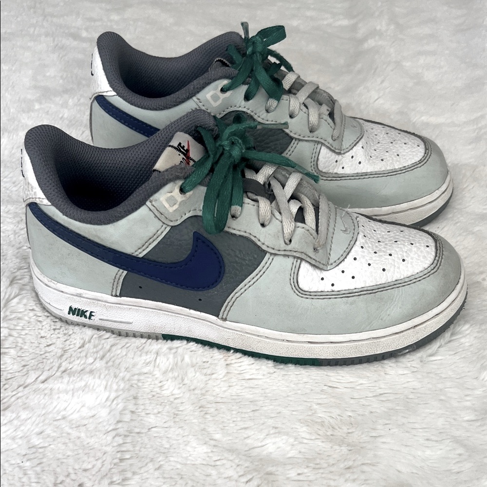 Nike Force 1 Little Kids Gray, Deep Royal Blue and White Low-Top Sneakers
